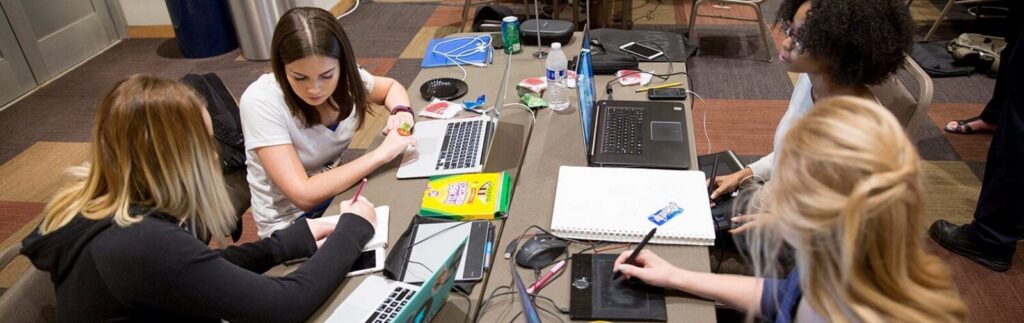 Arizona State University students collaborating on an app project